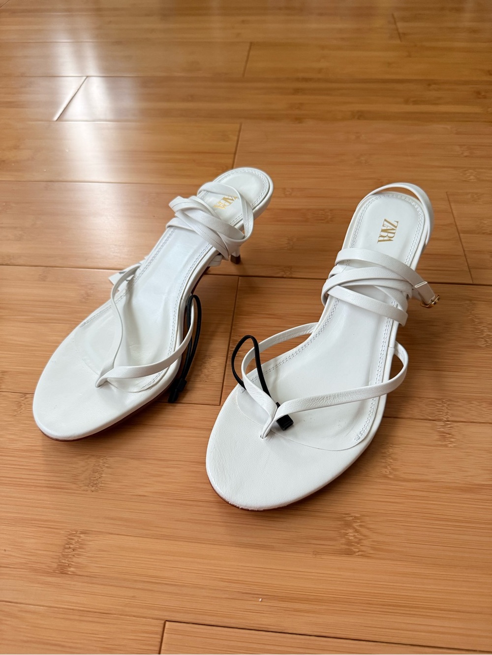 Zara - Heeled Leather Tie Thong Sandal - White - Size 7.5